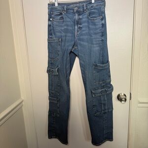 American Eagle Outfitters Stretch Womens Hi Rise Baggy Straight Cargo Jean 6